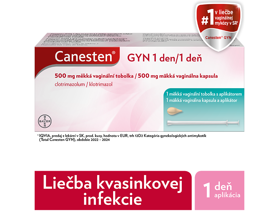 Číslo 1 Canesten GYN 1 deň 500 mg mäkká vaginálna kapsula